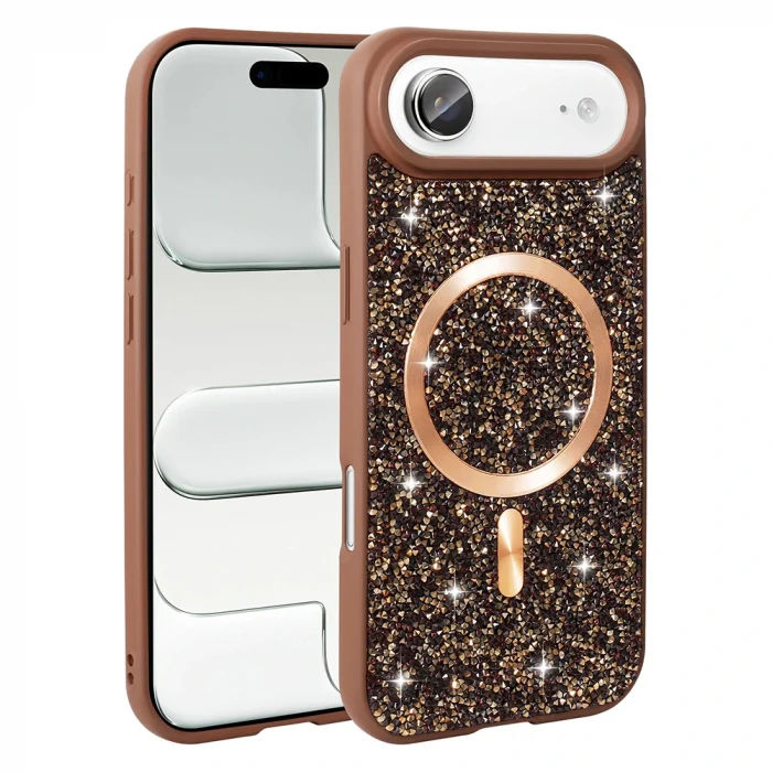 iPhone 17 Air Kılıf Pırlanta Tasarımlı M-safe Şarj Özellikli Mozaik Silikon Kapak