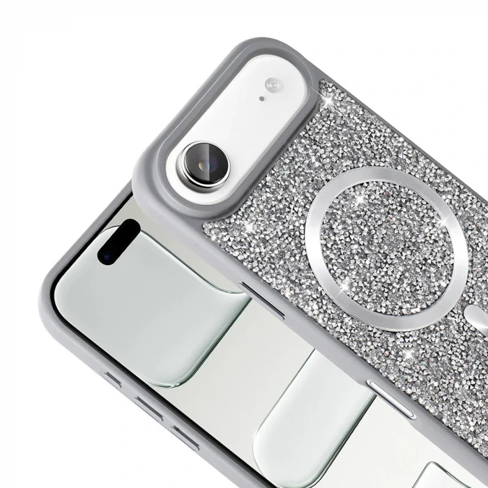 iPhone 17 Air Kılıf Pırlanta Tasarımlı M-safe Şarj Özellikli Mozaik Silikon Kapak