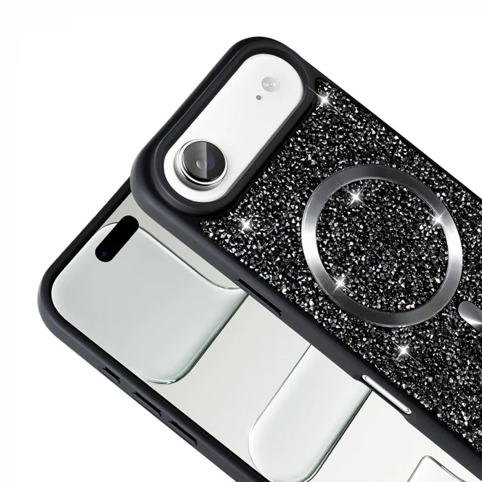 iPhone 17 Air Kılıf Pırlanta Tasarımlı M-safe Şarj Özellikli Mozaik Silikon Kapak