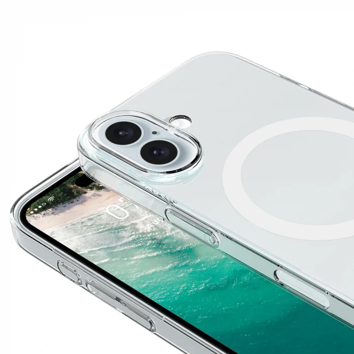 iPhone 17 Kılıf M-safe Şarj Özellikli Şeffaf Kamera Çerçeveli Porto Kapak