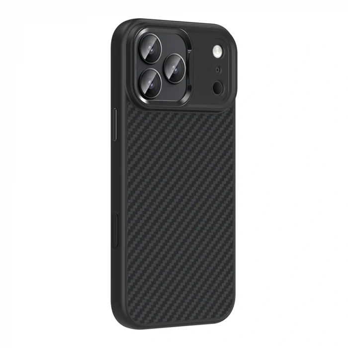 iPhone 17 Pro Kılıf M-Safe Şarj Özellikli Karbon Fiber Görünümlü Truva Silikon Kapak