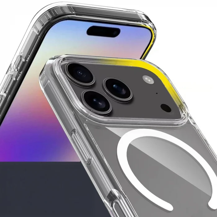 iPhone 17 Pro Kılıf M-safe Şarj Özellikli Şeffaf Sert PC Embos Kapak