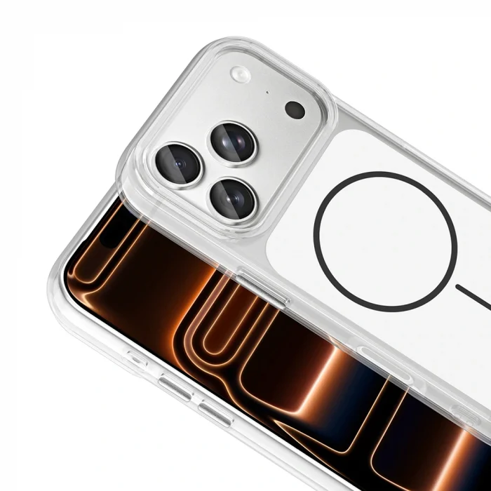 iPhone 17 Pro Max Kılıf M-Safe Şarj Özellikli Metal Buton Tasarımlı İkonik Sert Silikon Kapak