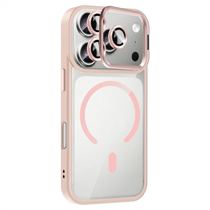 Apple iPhone 17 Pro Max Kılıf Standlı ve Kamera Lens Hediyeli M-Safe Şarj Özellikli Zore Etro Kapak