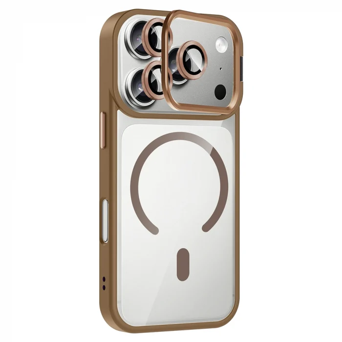 Apple iPhone 17 Pro Max Kılıf Standlı ve Kamera Lens Hediyeli M-Safe Şarj Özellikli Zore Etro Kapak