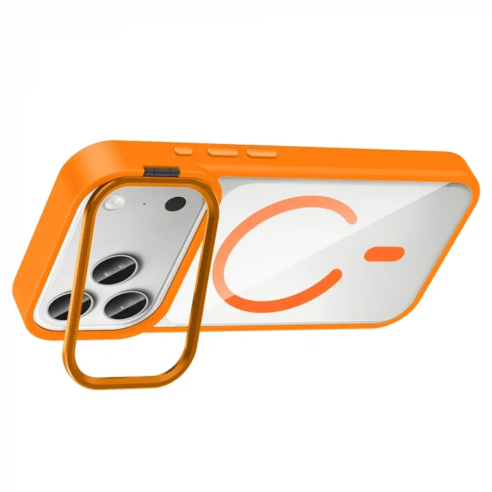 Apple iPhone 17 Pro Max Kılıf Standlı ve Kamera Lens Hediyeli M-Safe Şarj Özellikli Zore Etro Kapak