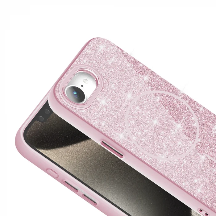 iPhone 17E Kılıf M-safe Şarj Özellikli Parlayan Simli Okso Kapak