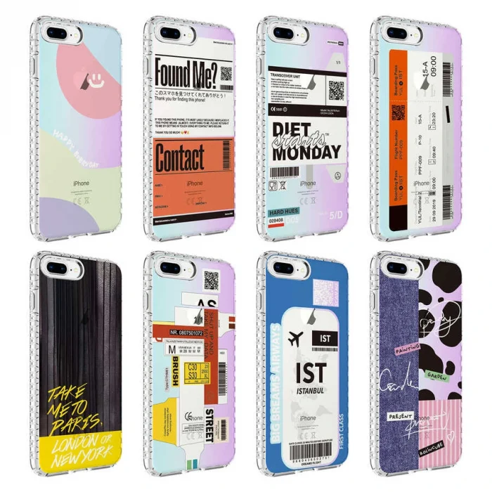 iPhone 8 Plus Kılıf Airbag Kenarlı Renkli Desenli Silikon Elegans Kapak