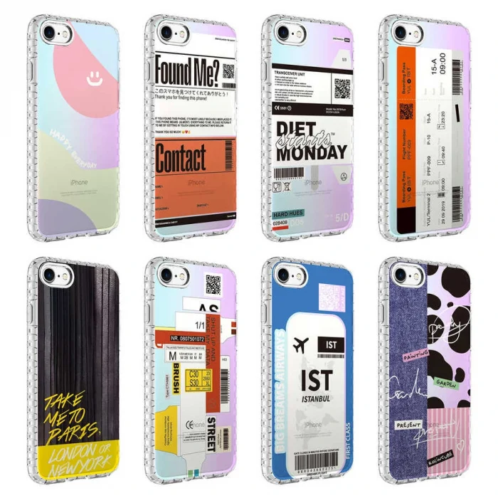 iPhone SE 2022 Kılıf Airbag Kenarlı Renkli Desenli Silikon Elegans Kapak