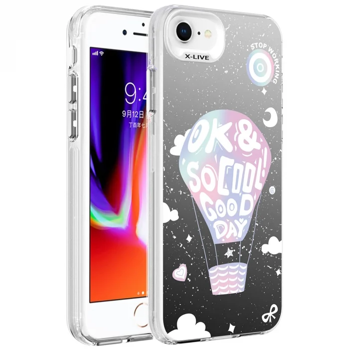 iPhone SE 2022 Kılıf Desenli Silver Sert Kapak