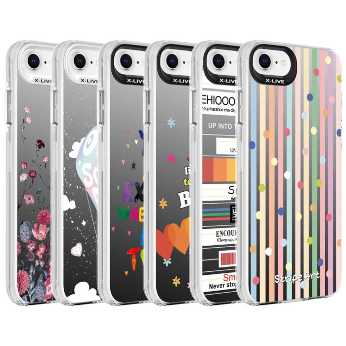 iPhone SE 2022 Kılıf Desenli Silver Sert Kapak