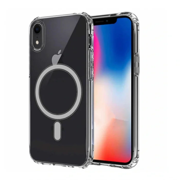 iPhone XR 6.1 Kılıf M-safe Şarj Özellikli Şeffaf Sert PC Embos Kapak