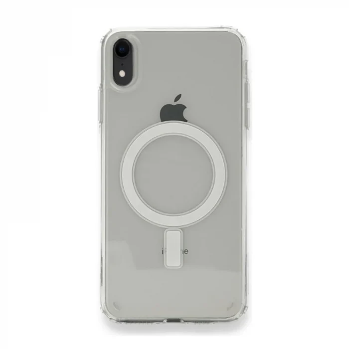 iPhone XR 6.1 Kılıf M-safe Şarj Özellikli Şeffaf Sert PC  Embos Kapak