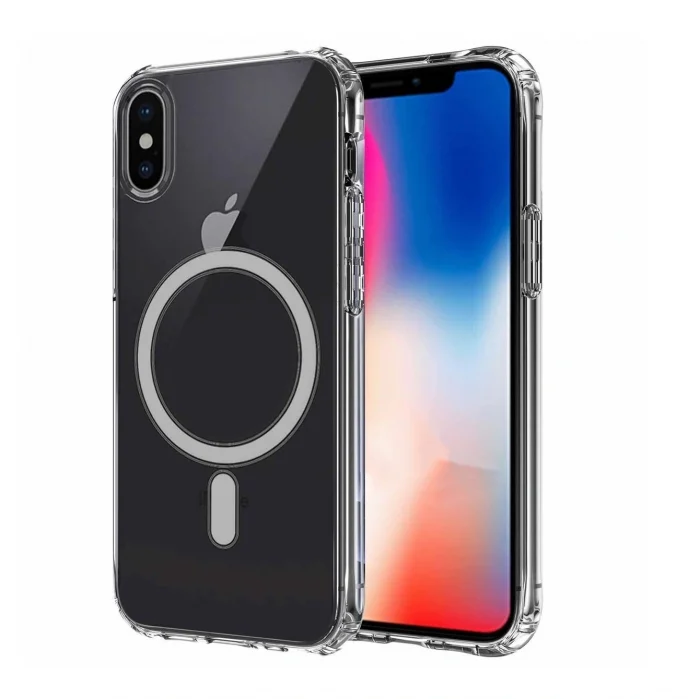 iPhone XS Max 6.5 Kılıf M-safe Şarj Özellikli Şeffaf Sert PC  Embos Kapak