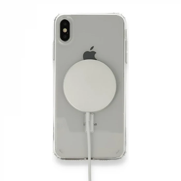 iPhone XS Max 6.5 Kılıf M-safe Şarj Özellikli Şeffaf Sert PC  Embos Kapak