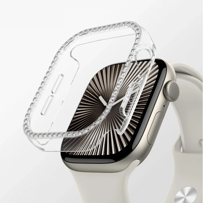 Watch 10 42mm Amazingthing Gleam Fit FullGuard Taşlı Sert PC Kasa ve Ekran Koruyucu