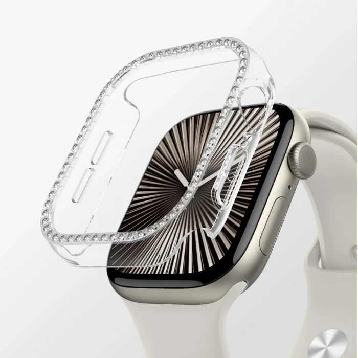 Apple Watch 10 42mm Amazingthing Gleam Fit FullGuard Taşlı Sert PC Kasa ve Ekran Koruyucu