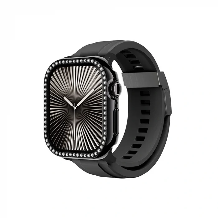 Apple Watch 10 46mm Amazingthing Gleam Fit FullGuard Taşlı Sert PC Kasa ve Ekran Koruyucu