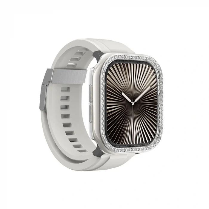 Apple Watch 10 46mm Amazingthing Gleam Fit FullGuard Taşlı Sert PC Kasa ve Ekran Koruyucu