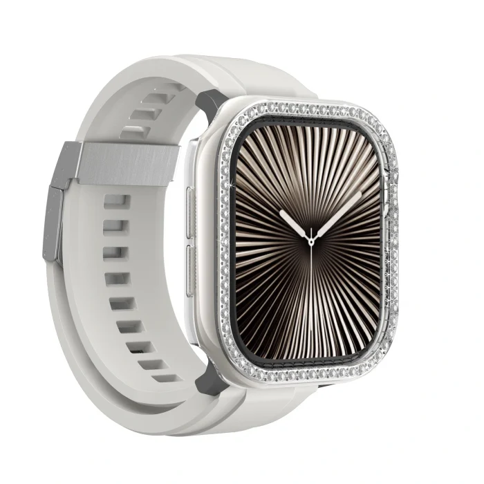 Apple Watch 10 46mm Amazingthing Gleam Fit FullGuard Taşlı Sert PC Kasa ve Ekran Koruyucu