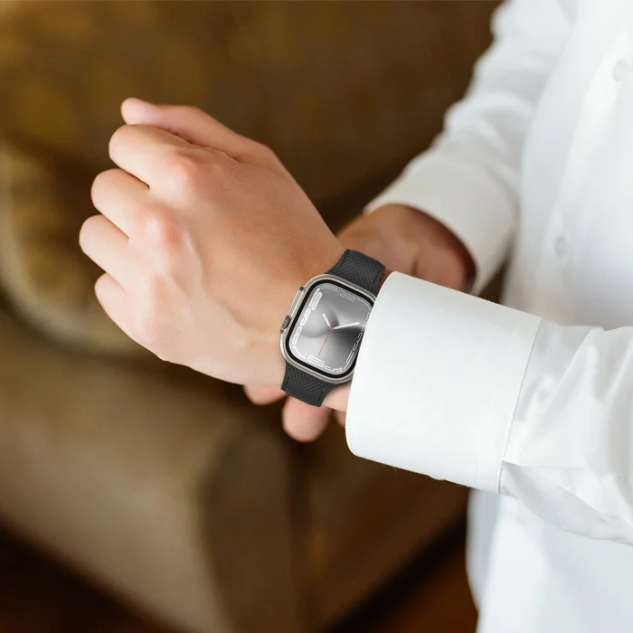 Apple Watch 40mm Amazingthing Titan Swift Deri Dokulu Silikon Kordon