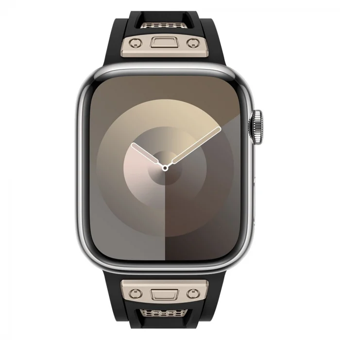 Watch 42mm KRD-117 Hava Alabilen Delikli Metal Süslemeli Desenli Silikon Kordon