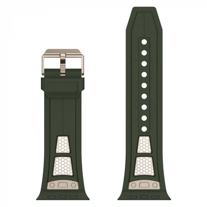 Watch 42mm KRD-117 Hava Alabilen Delikli Metal Süslemeli Desenli Silikon Kordon