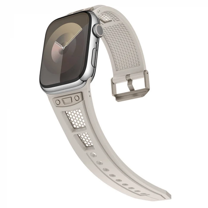 Watch 42mm KRD-117 Hava Alabilen Delikli Metal Süslemeli Desenli Silikon Kordon