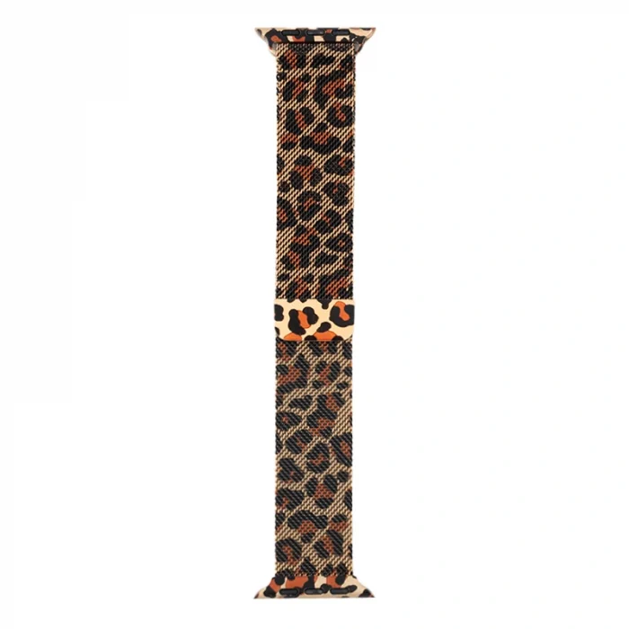 Watch 44mm Uyumlu-01 Leopar Desenli Metal Kordon