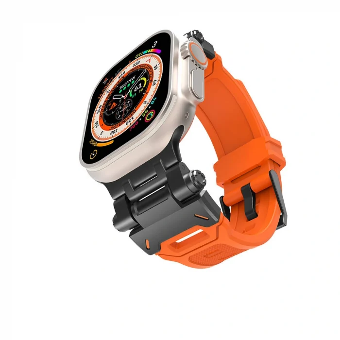 Watch 44mm Uyumlu-108 Metal Başlıklı Silikon Kordon