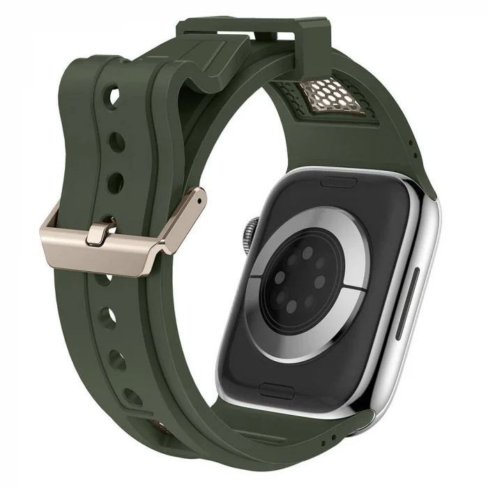 Watch 7 45mm KRD-117 Hava Alabilen Delikli Metal Süslemeli Desenli Silikon Kordon