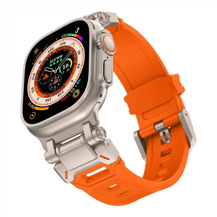Watch Ultra 49mm KRD-101 Titanyum Metal Başlıklı Silikon Kordon