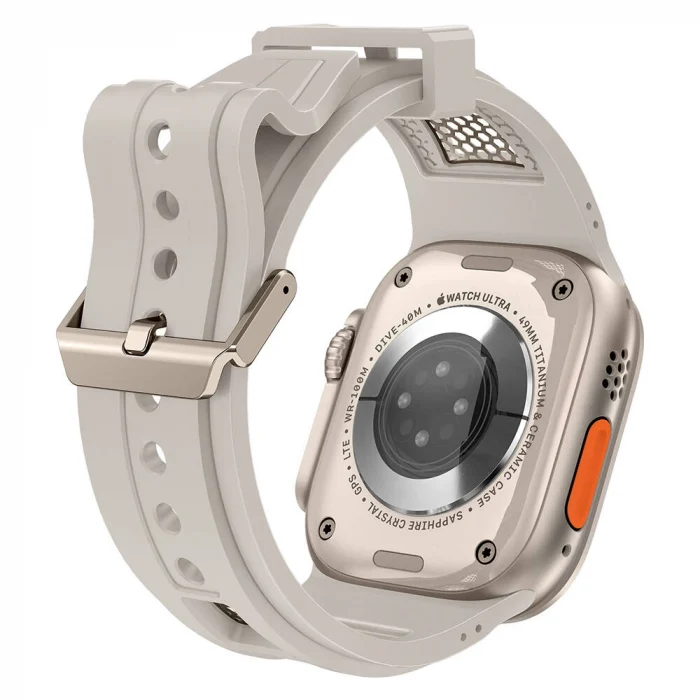 Watch Ultra 49mm KRD-117 Hava Alabilen Delikli Metal Süslemeli Desenli Silikon Kordon