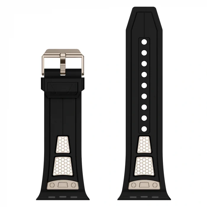 Watch Ultra 49mm Uyumlu-117 Hava Alabilen Delikli Metal Süslemeli Desenli Silikon Kordon