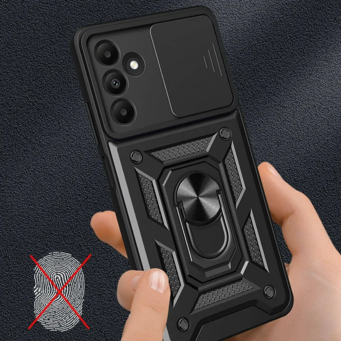 Samsung A15 Kılıf Magnetik Standlı Kamera Korumalı Sürgülü Vega Kapak