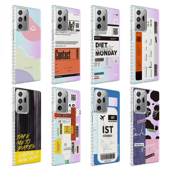 Samsung Note 20 Ultra Kılıf Airbag Kenarlı Renkli Desenli Silikon Elegans Kapak