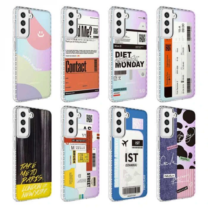 Samsung S21 FE Kılıf Airbag Kenarlı Renkli Desenli Silikon Elegans Kapak