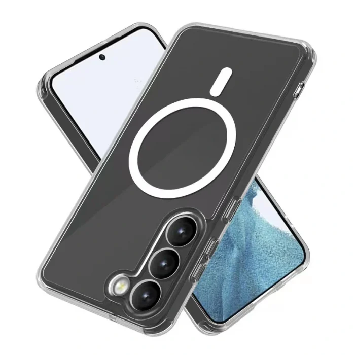 Samsung S22 Kılıf M-safe Şarj Özellikli Şeffaf Sert PC Embos Kapak