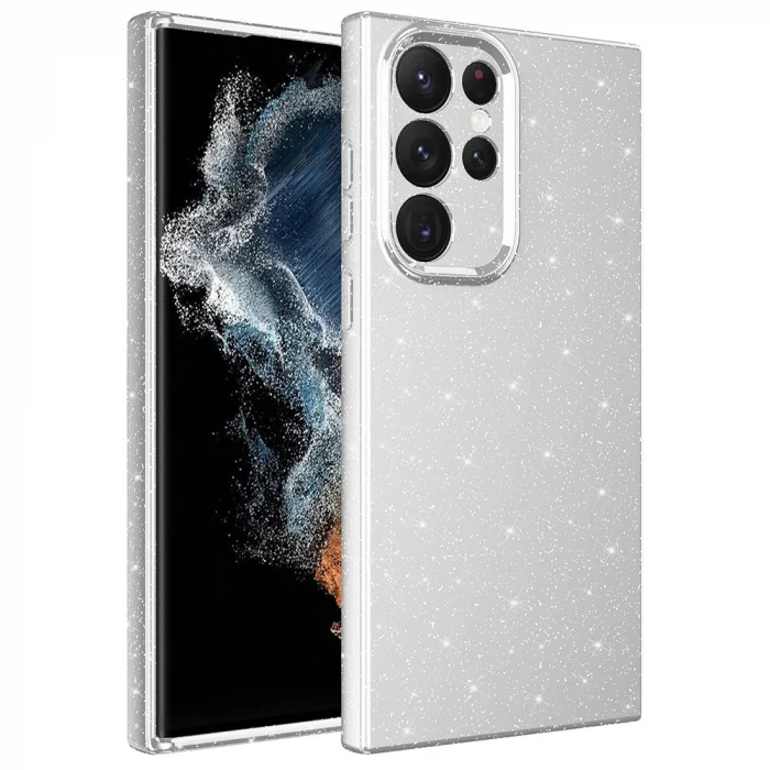 Samsung S22 Ultra Kılıf Kamera Korumalı Simli Lüks Koton Kapak