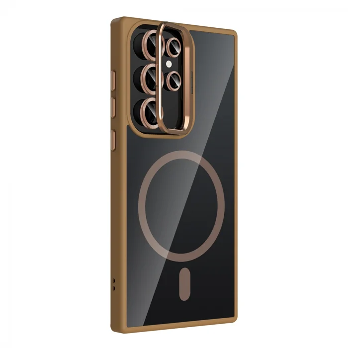 Samsung S22 Ultra Kılıf Standlı ve Kamera Lens Hediyeli M-Safe Şarj Özellikli Etro Kapak