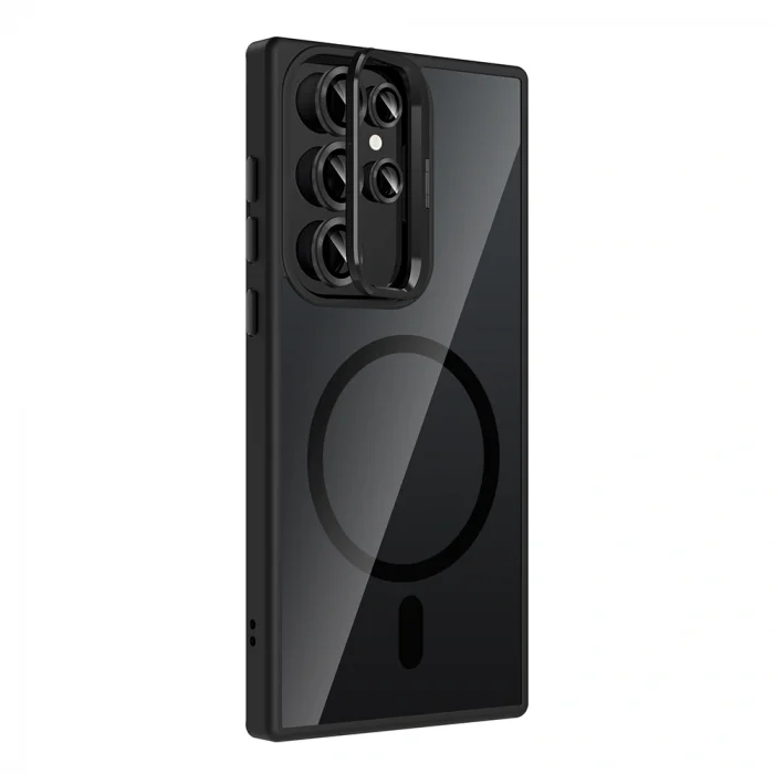 Samsung S22 Ultra Kılıf Standlı ve Kamera Lens Hediyeli M-Safe Şarj Özellikli Etro Kapak