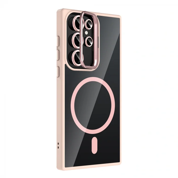 Samsung S22 Ultra Kılıf Standlı ve Kamera Lens Hediyeli M-Safe Şarj Özellikli Etro Kapak