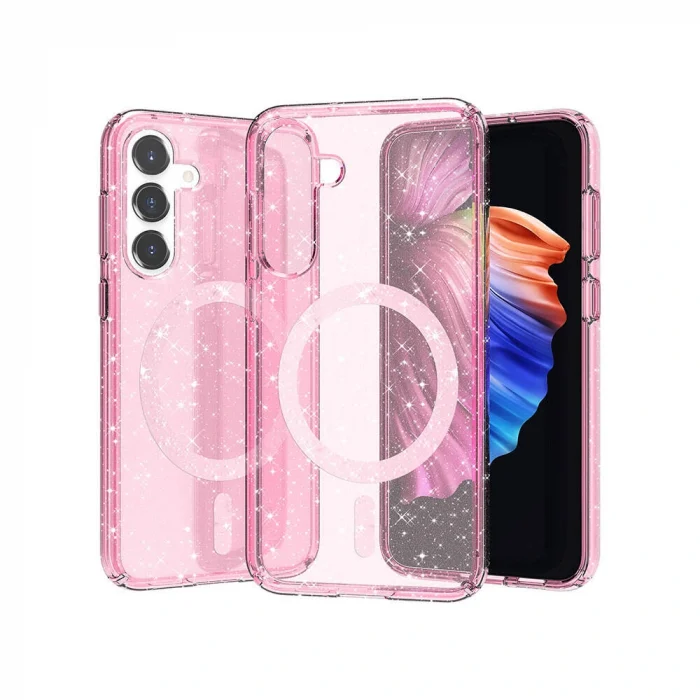 Samsung S23 FE Kılıf M-safe Şarj Özellikli Parlayan Simli Saydam Renkli Allstar Kapak