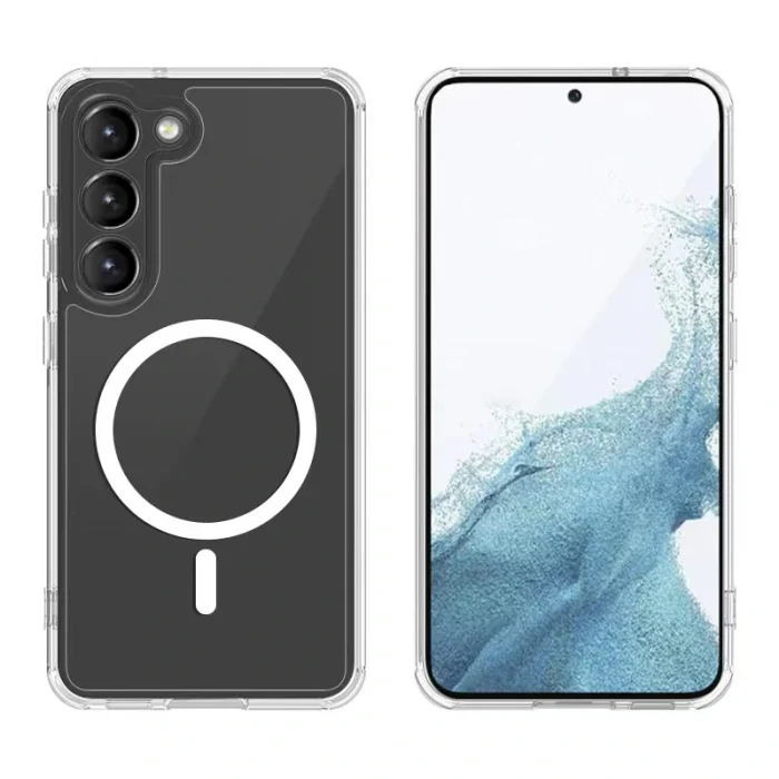 Samsung S23 Plus Kılıf M-safe Şarj Özellikli Şeffaf Sert PC Embos Kapak