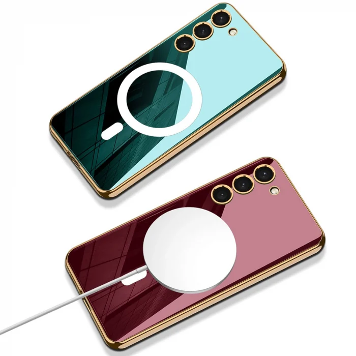 S23 Plus Kılıf Wireless Şarj Özellikli Kenarları Elektroplating Kaplama Aynalı Kent Kapak