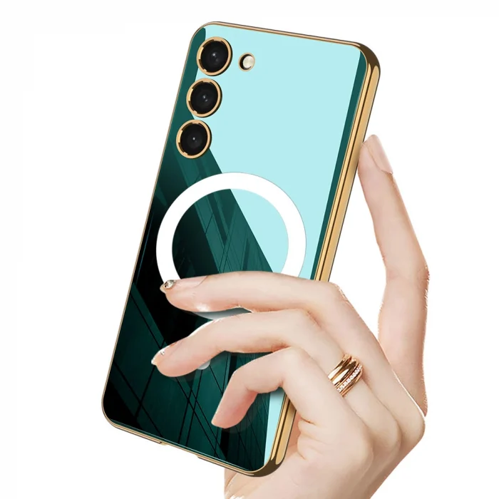 S23 Plus Kılıf Wireless Şarj Özellikli Kenarları Elektroplating Kaplama Aynalı Kent Kapak
