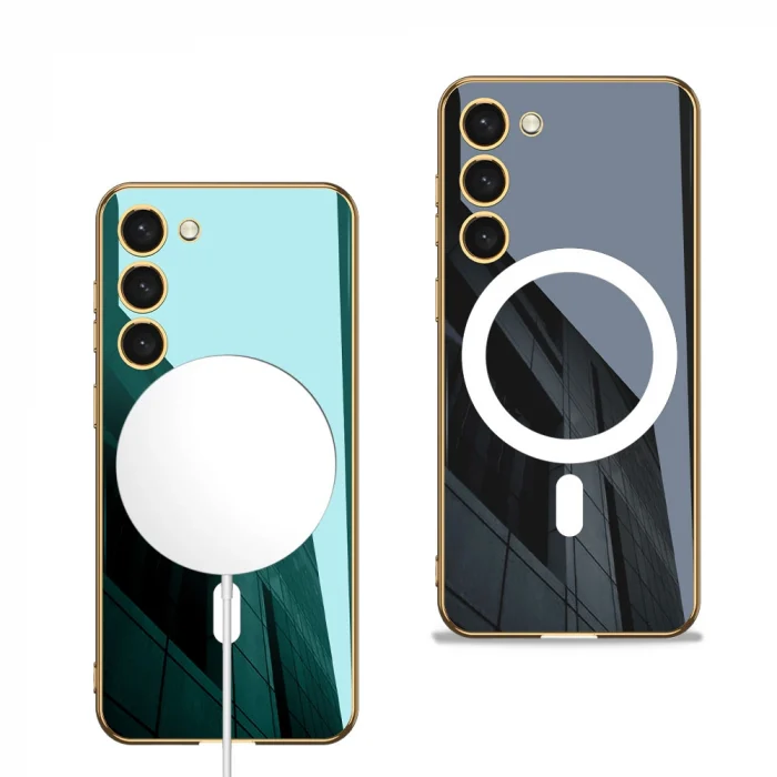 S23 Plus Kılıf Wireless Şarj Özellikli Kenarları Elektroplating Kaplama Aynalı Kent Kapak
