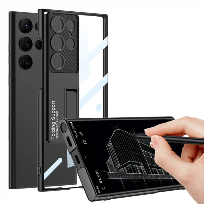 Samsung S23 Ultra Kılıf Kamera Korumalı Şeffaf Tasarımlı  Lego Standlı Kapak