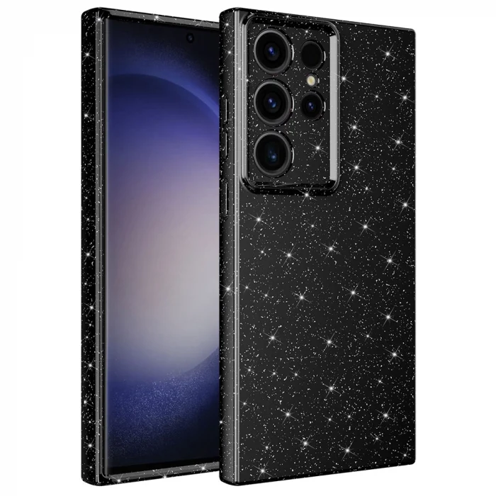 Samsung S23 Ultra Kılıf Kamera Korumalı Simli Lüks Koton Kapak