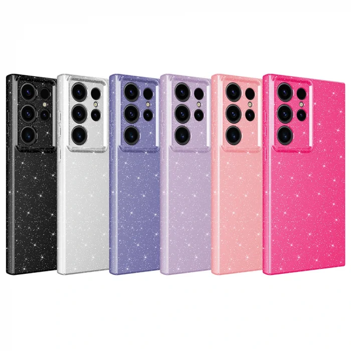 Samsung S23 Ultra Kılıf Kamera Korumalı Simli Lüks Koton Kapak